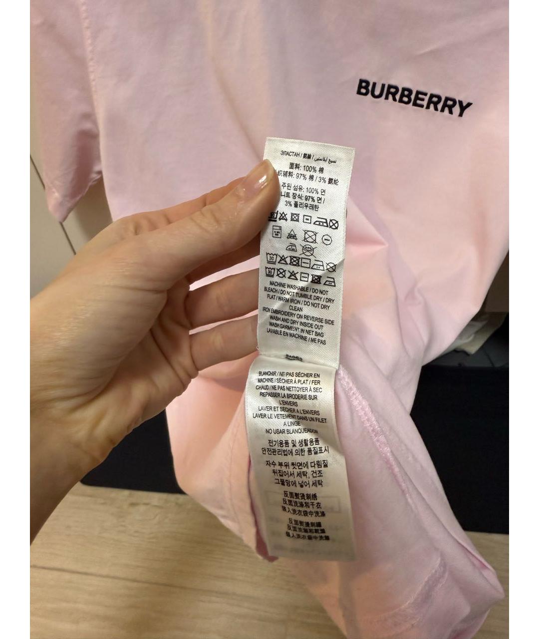 BURBERRY Розовая хлопковая футболка, фото 6
