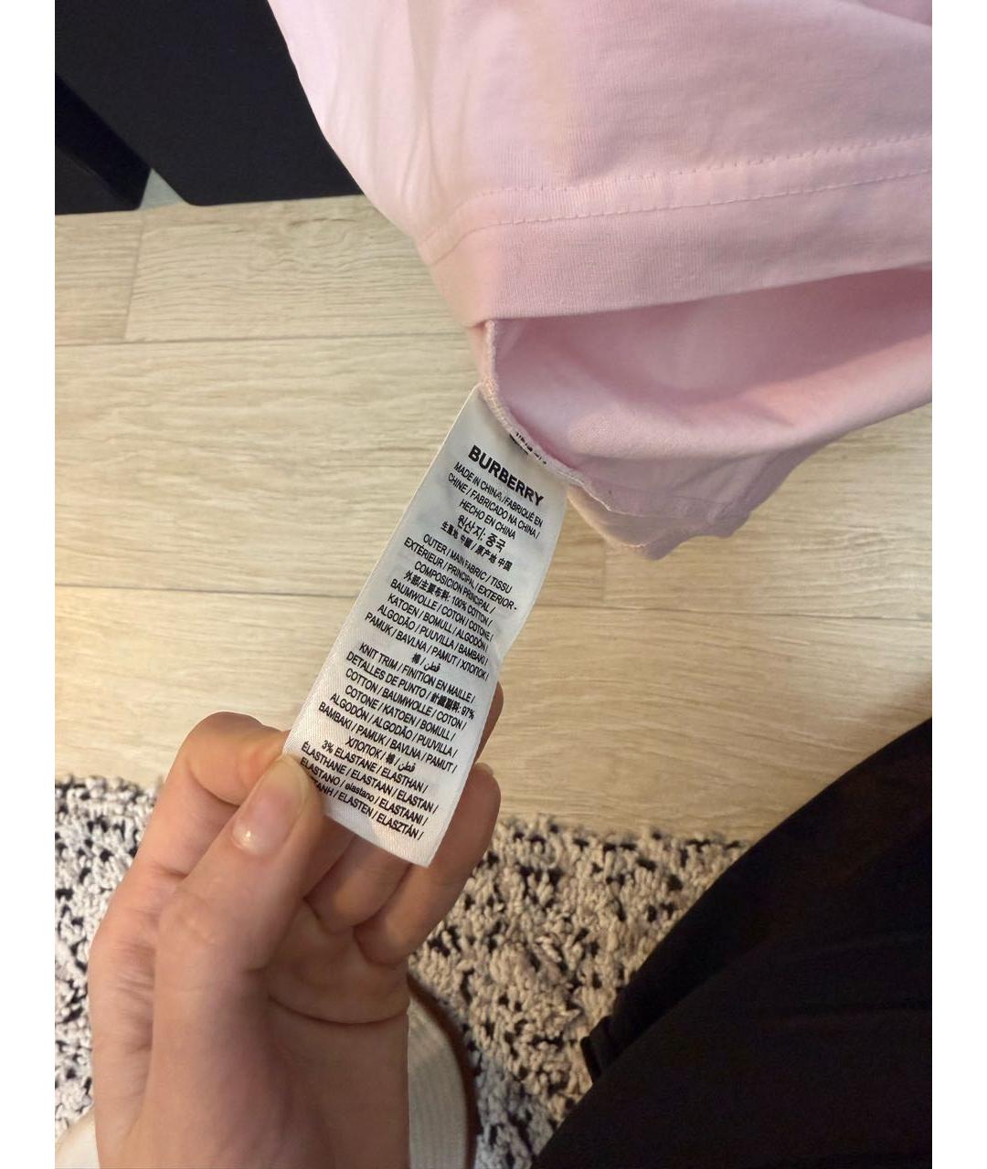 BURBERRY Розовая хлопковая футболка, фото 5