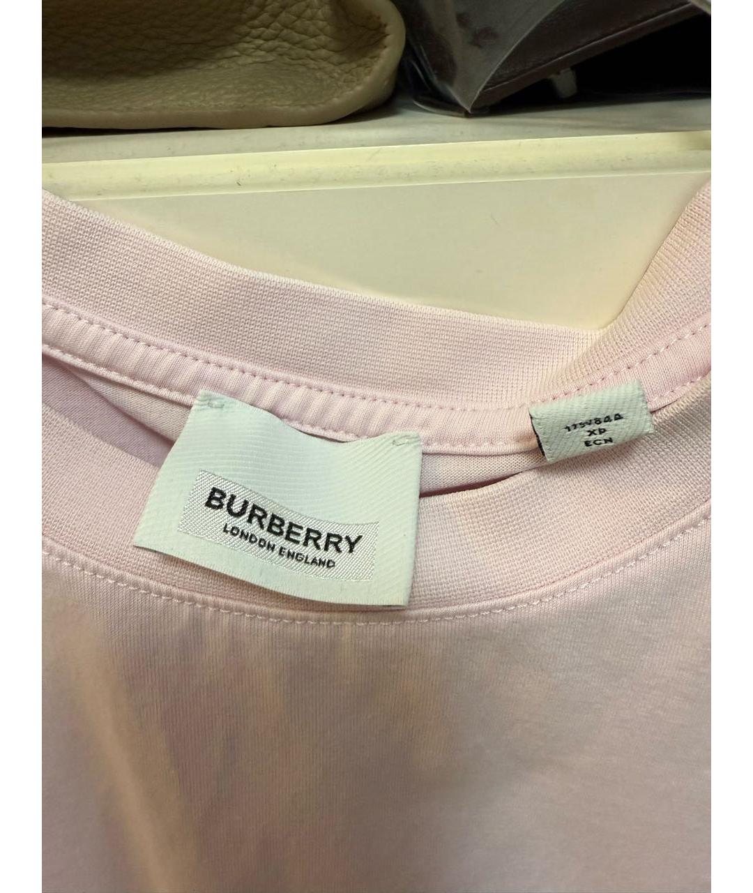 BURBERRY Розовая хлопковая футболка, фото 3