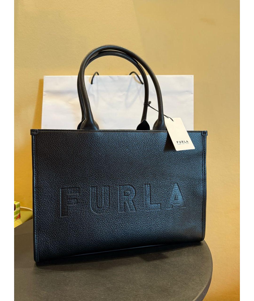 FURLA Черная кожаная сумка тоут, фото 2