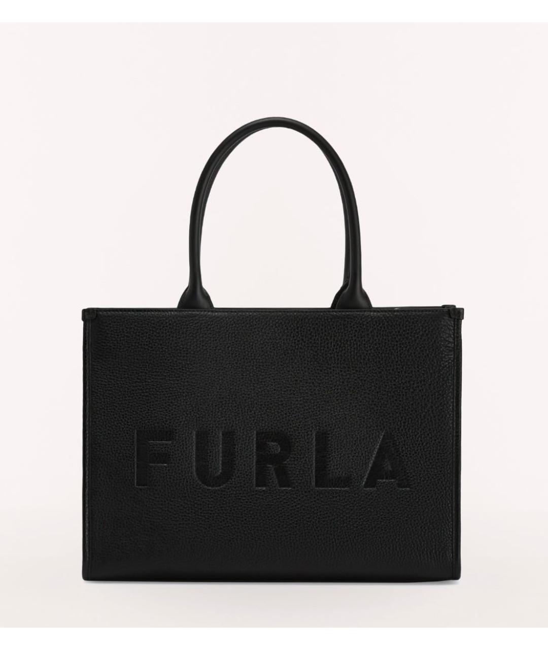 FURLA Черная кожаная сумка тоут, фото 6