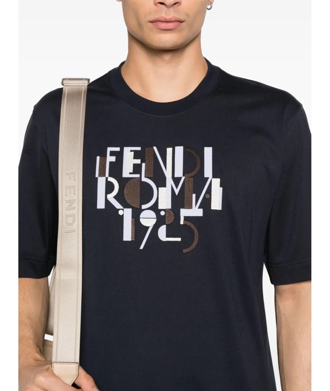 FENDI Темно-синяя хлопковая футболка, фото 4
