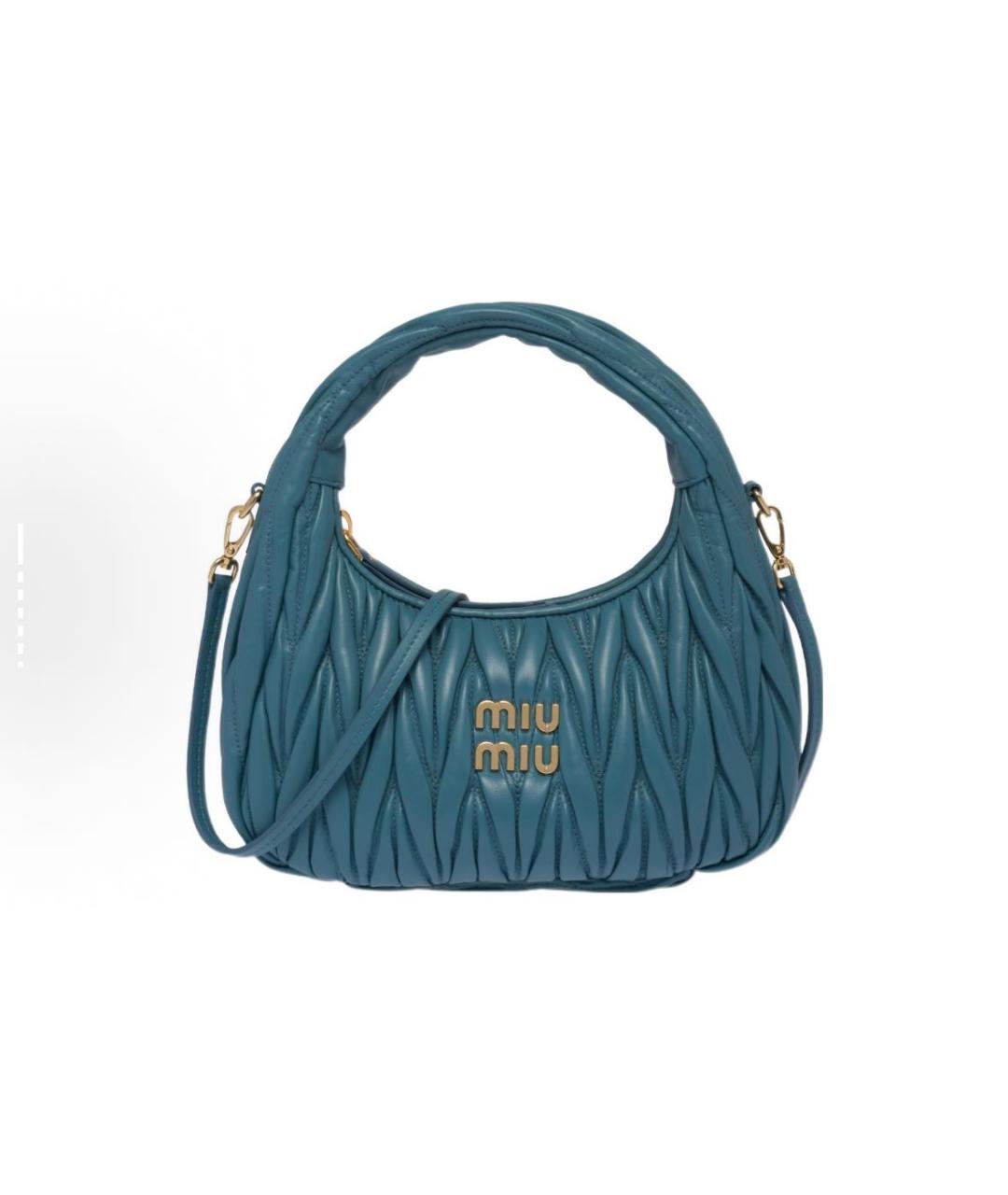 MIU MIU Синяя кожаная сумка с короткими ручками, фото 4