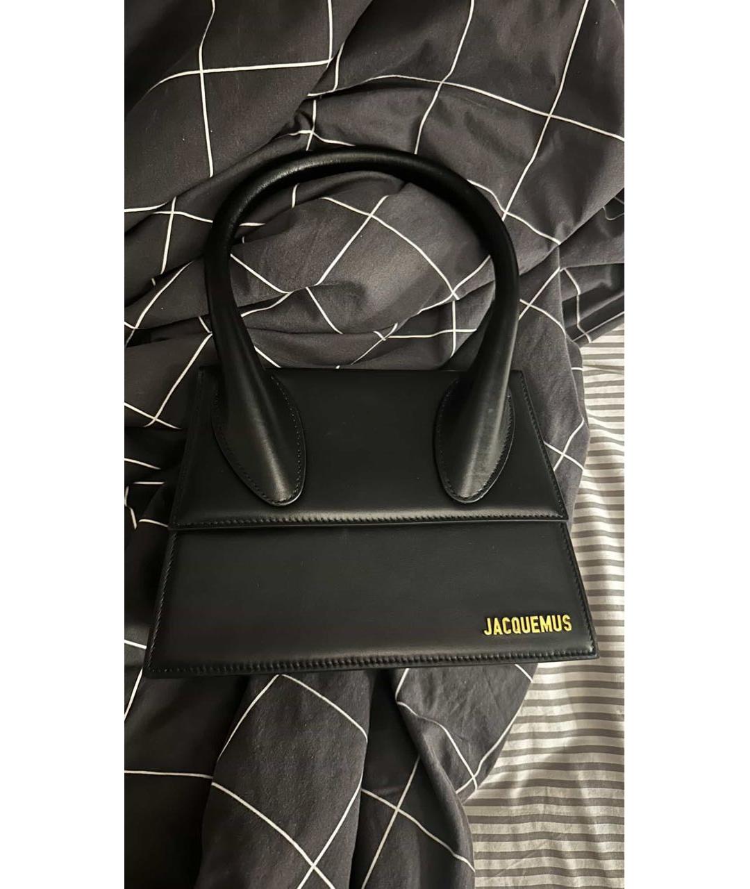 JACQUEMUS Черная кожаная сумка тоут, фото 3
