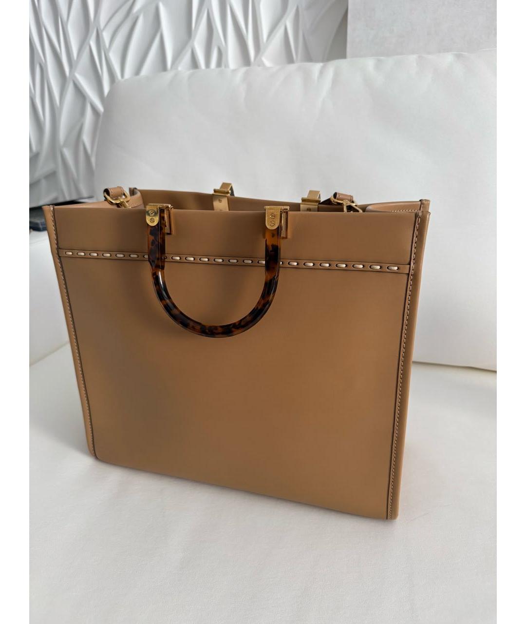 FENDI Коричневая кожаная сумка тоут, фото 2