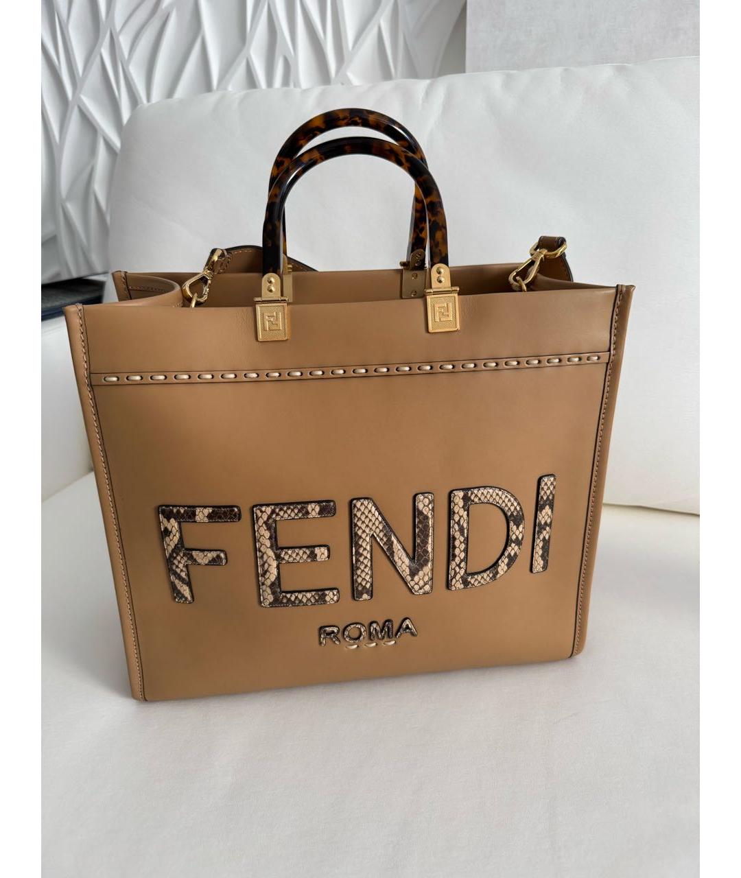 FENDI Коричневая кожаная сумка тоут, фото 8