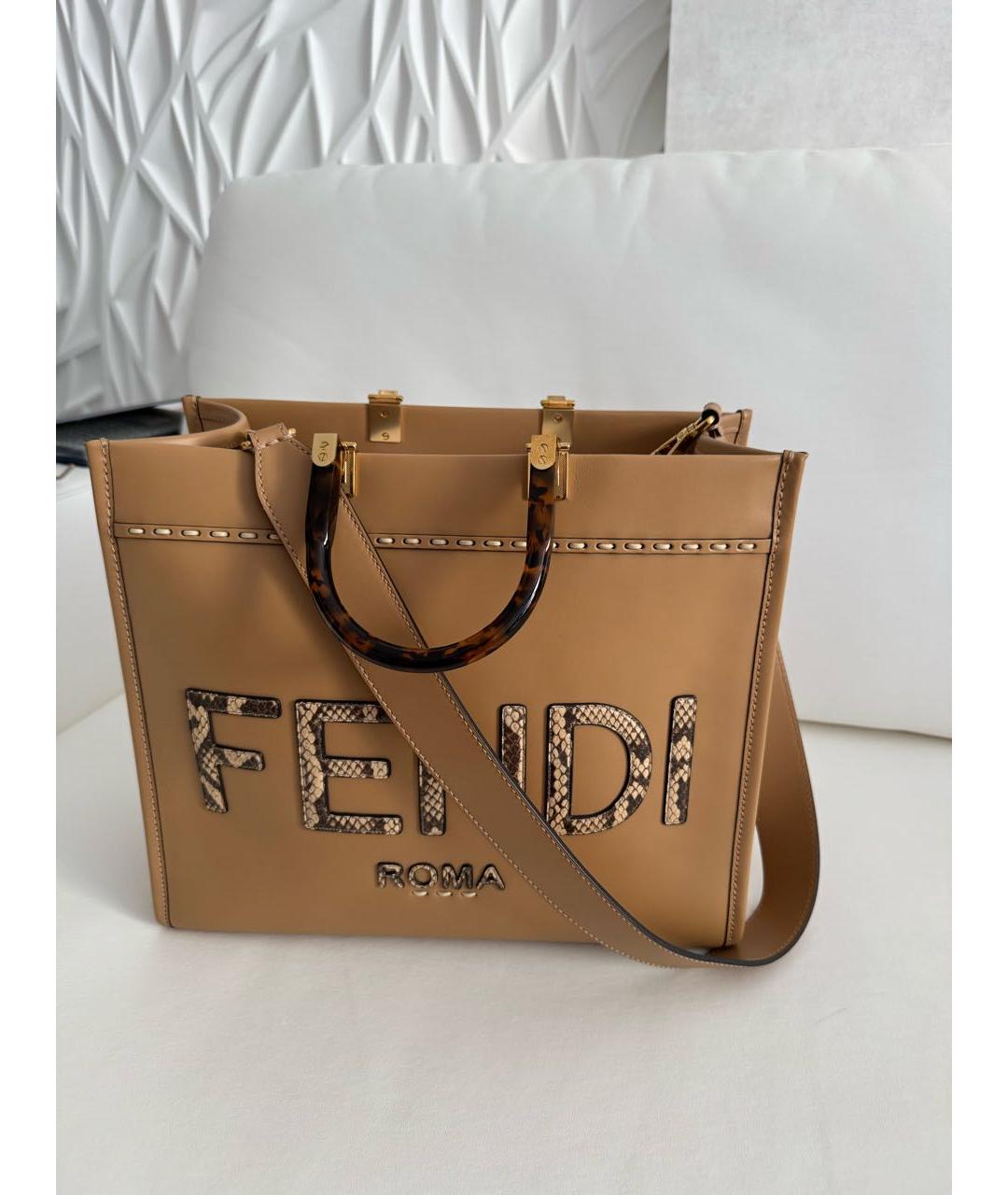 FENDI Коричневая кожаная сумка тоут, фото 4