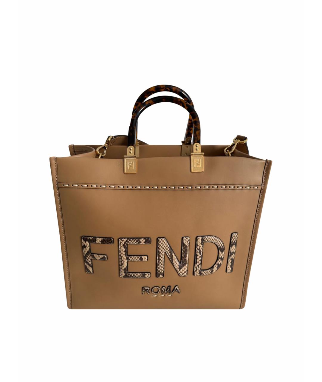 FENDI Коричневая кожаная сумка тоут, фото 1
