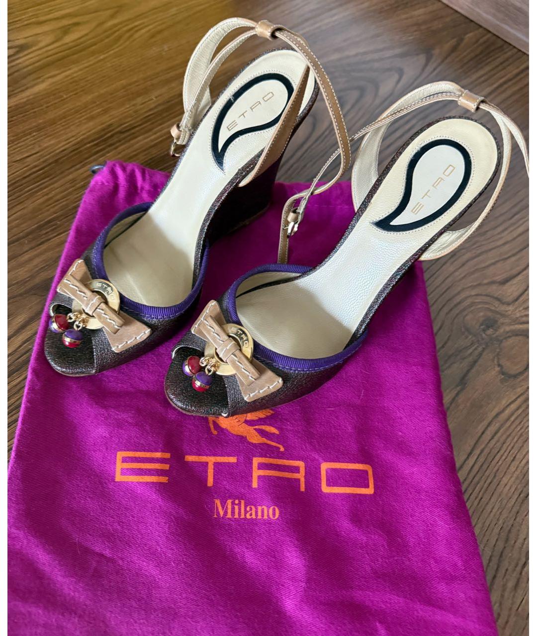 ETRO Коричневые кожаные босоножки, фото 5
