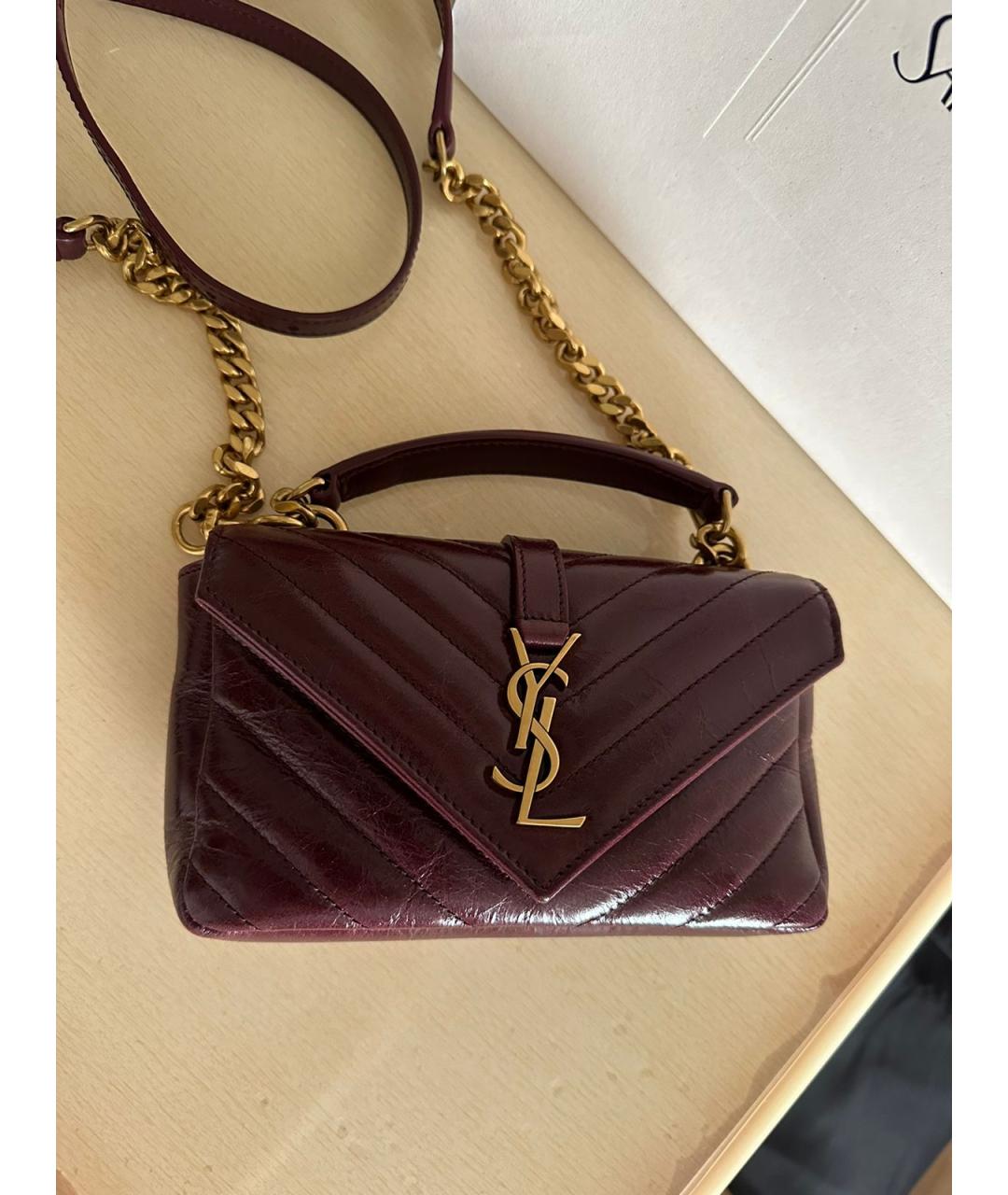 SAINT LAURENT Бордовая кожаная сумка через плечо, фото 5