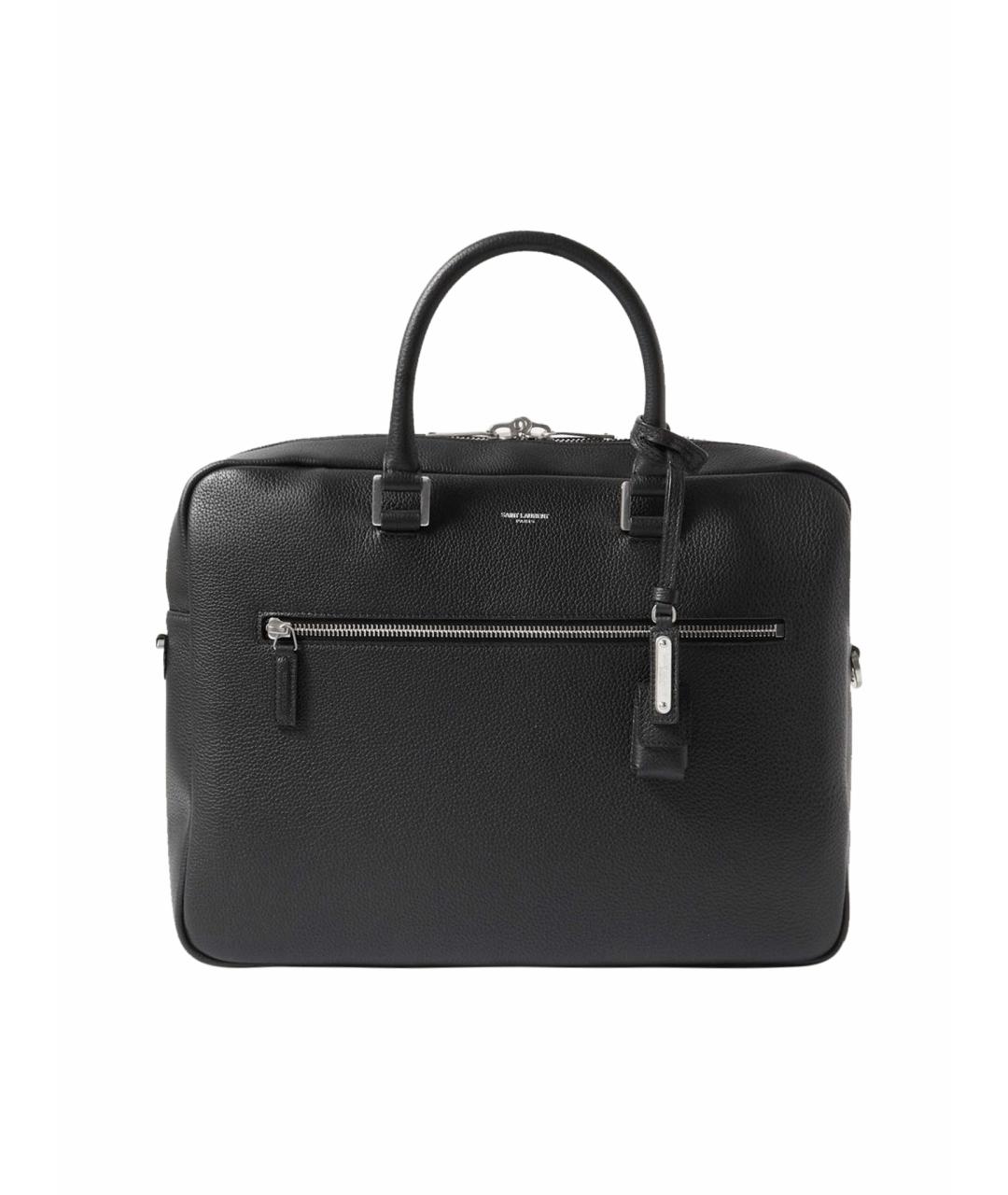 SAINT LAURENT Черный кожаный портфель, фото 1