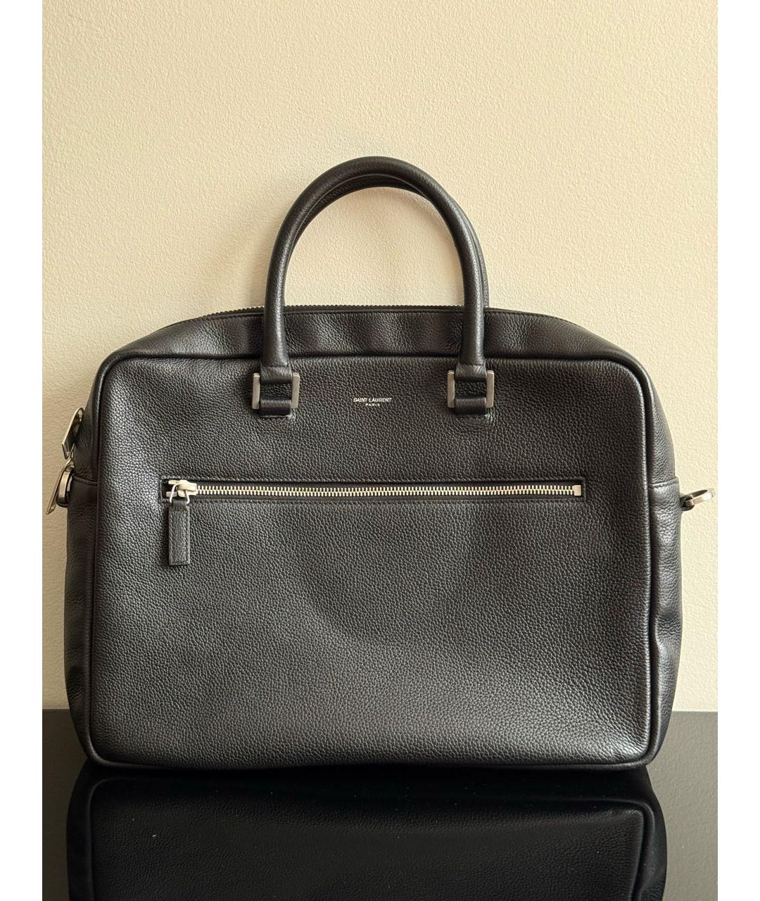 SAINT LAURENT Черный кожаный портфель, фото 2