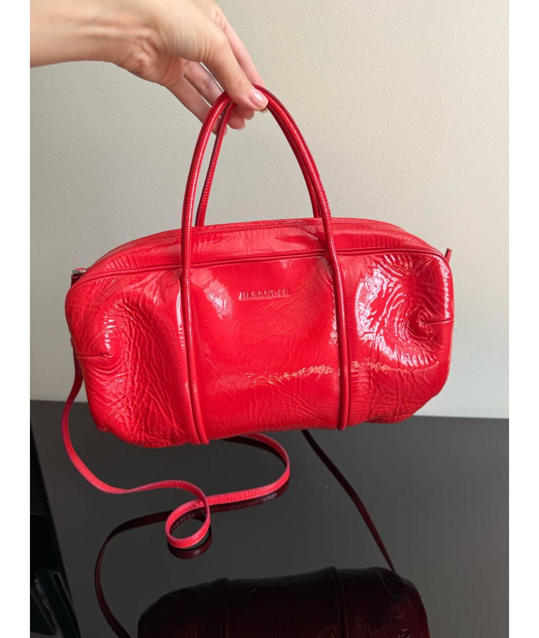 JIL SANDER Красная сумка с короткими ручками из лакированной кожи, фото 8