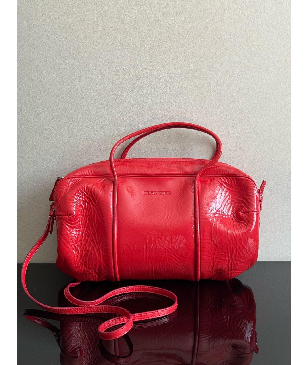 JIL SANDER Красная сумка с короткими ручками из лакированной кожи, фото 2