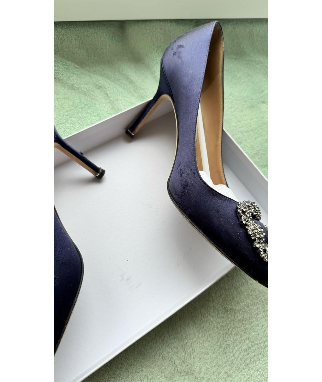 MANOLO BLAHNIK Темно-синие текстильные туфли, фото 4