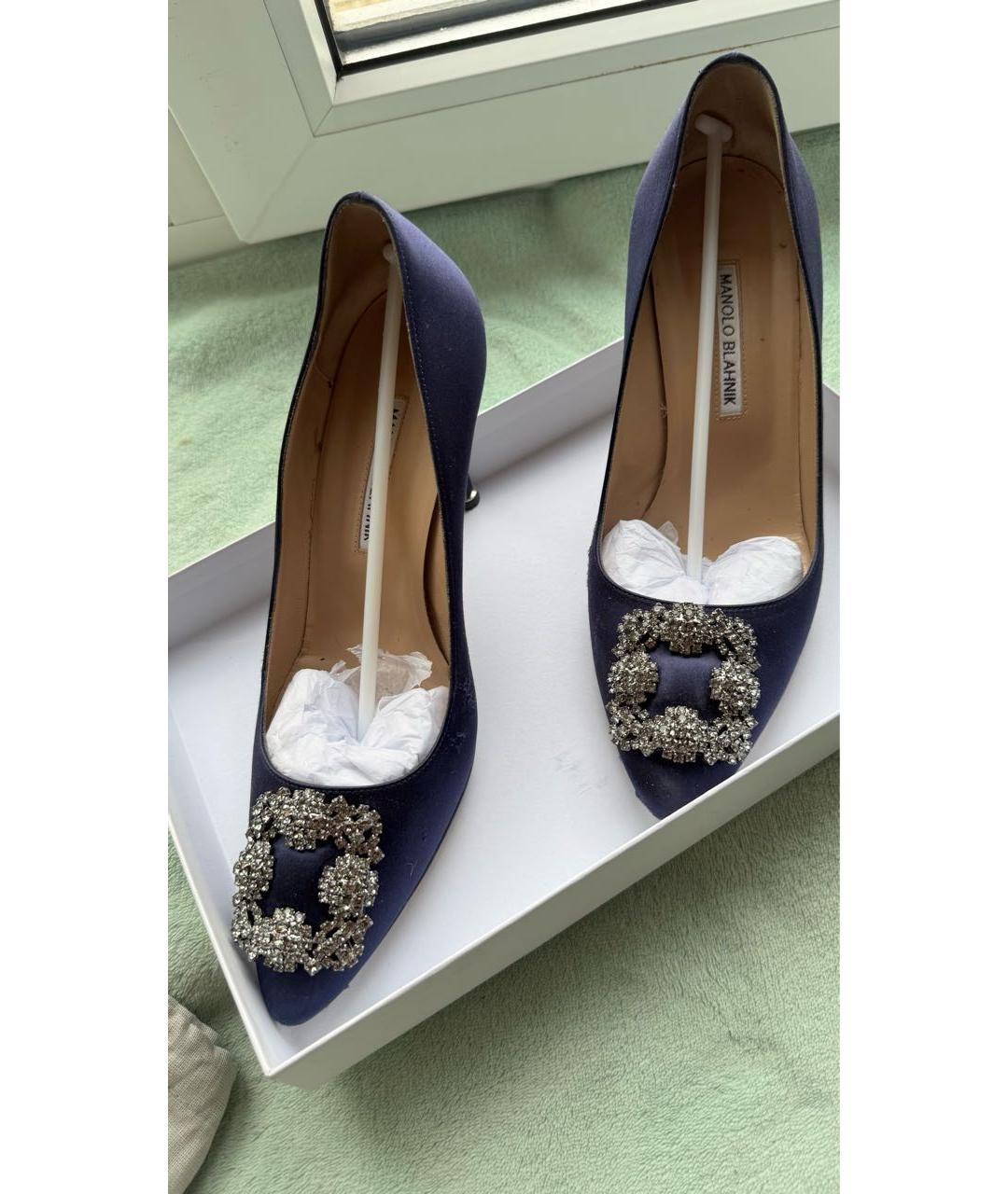 MANOLO BLAHNIK Темно-синие текстильные туфли, фото 2