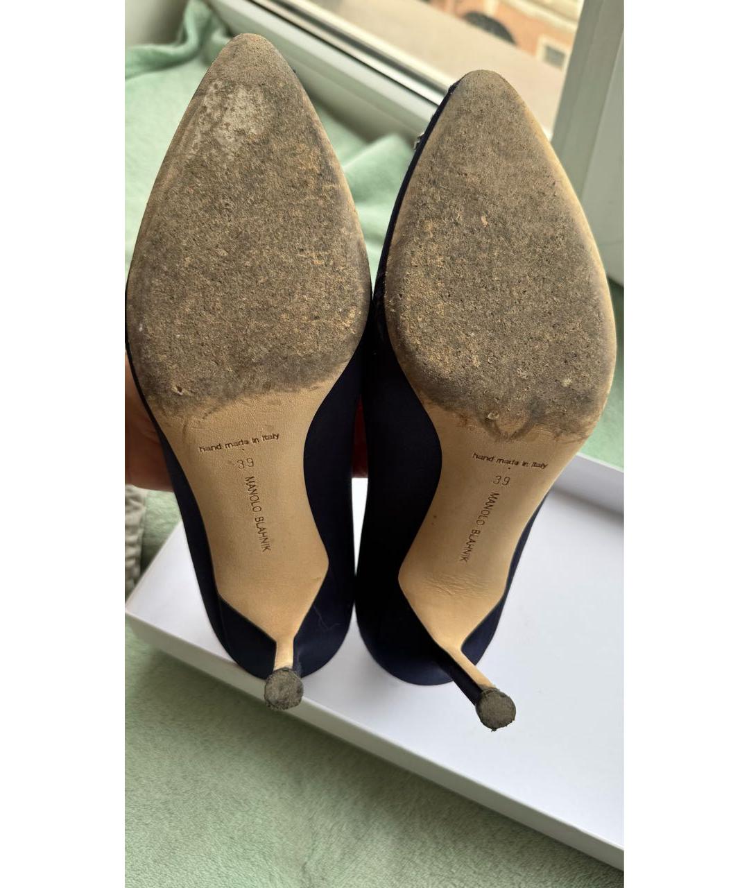 MANOLO BLAHNIK Темно-синие текстильные туфли, фото 3