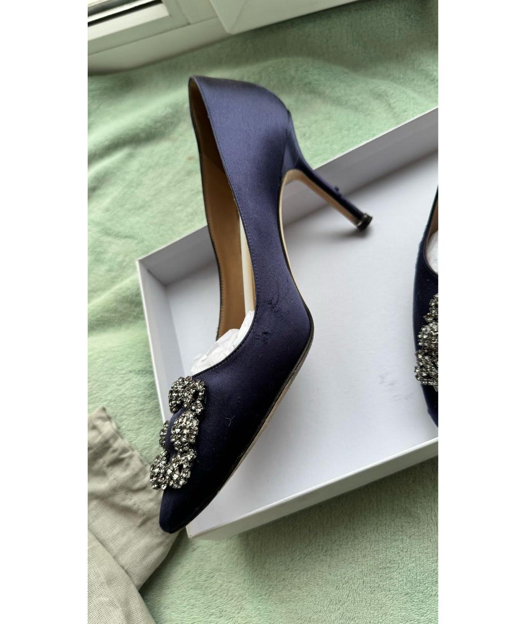 MANOLO BLAHNIK Темно-синие текстильные туфли, фото 5