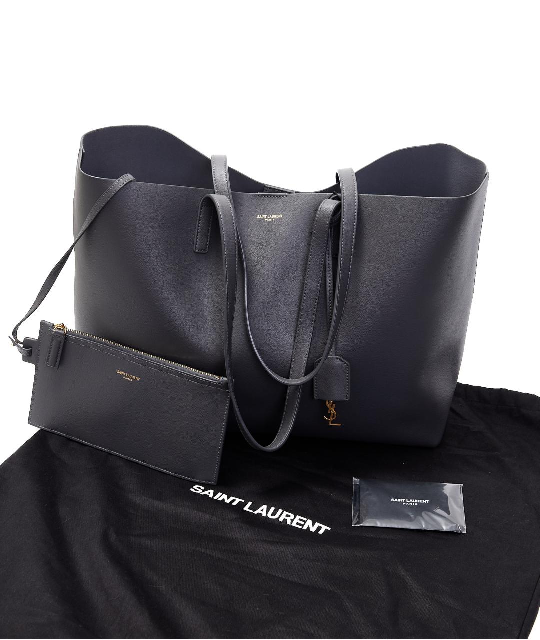 SAINT LAURENT Серая кожаная сумка тоут, фото 6