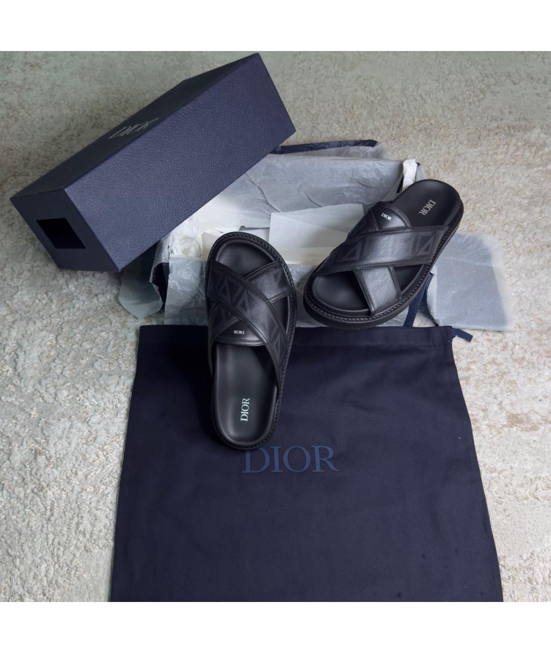 CHRISTIAN DIOR Черные кожаные шлепанцы, фото 8