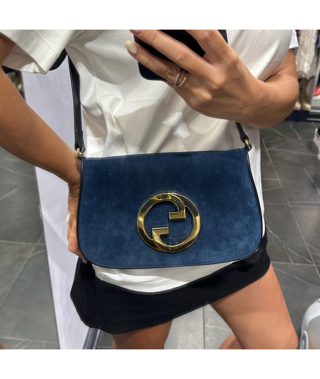 GUCCI Темно-синяя замшевая сумка через плечо, фото 5