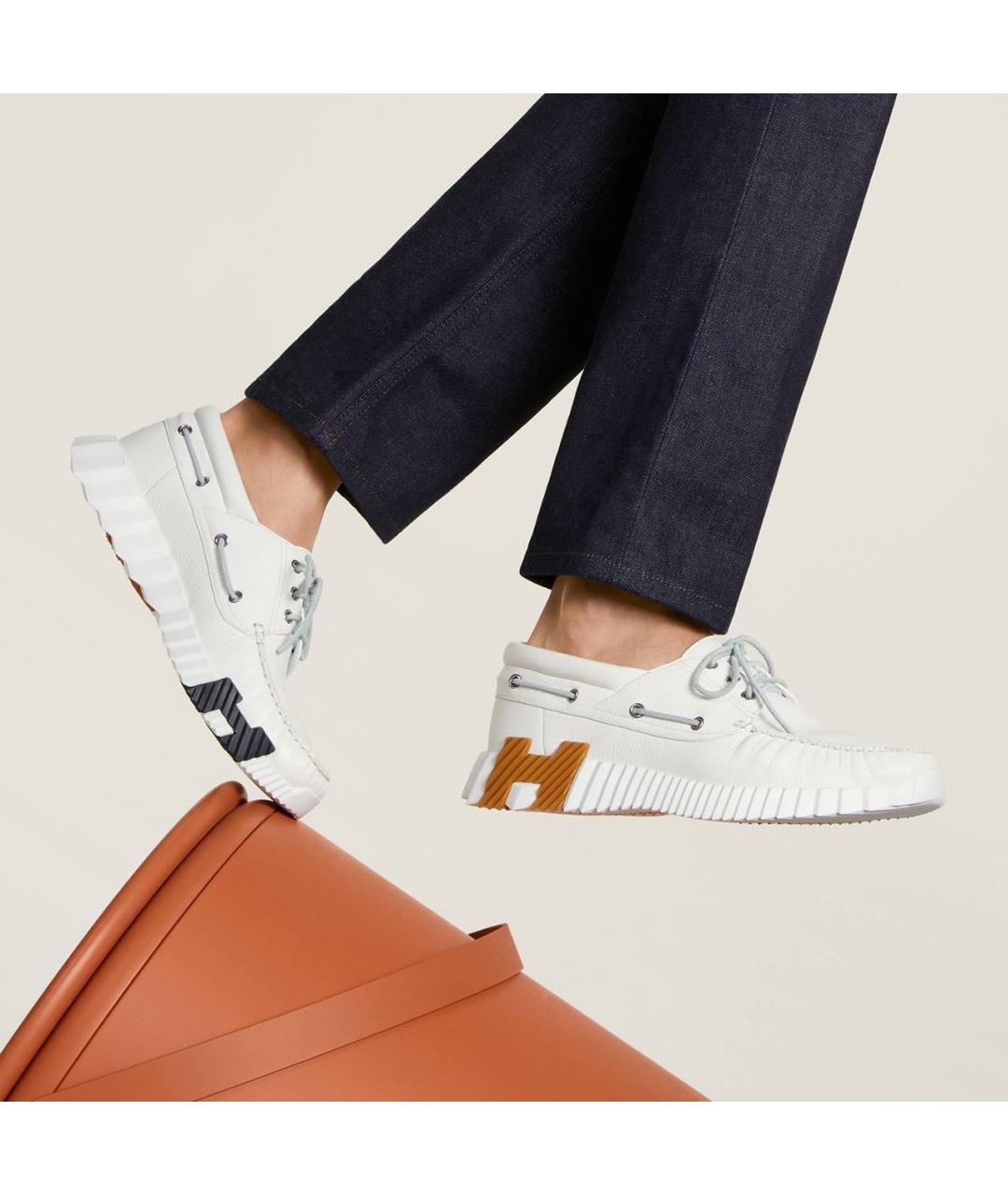 HERMES Белые кожаные мокасины, фото 3