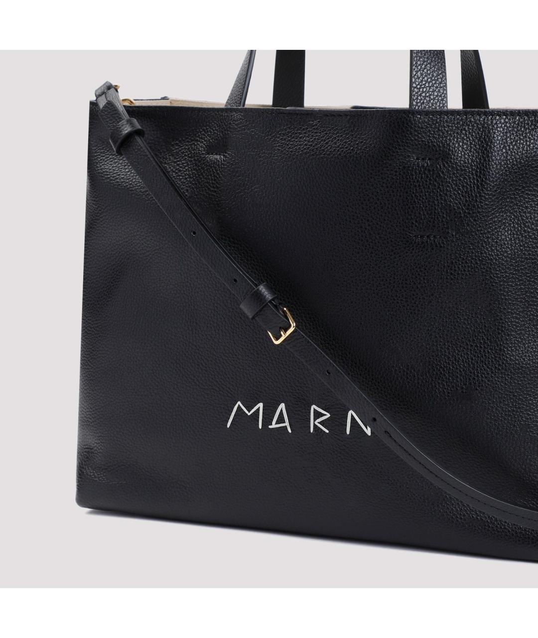 MARNI Черная кожаная сумка тоут, фото 3