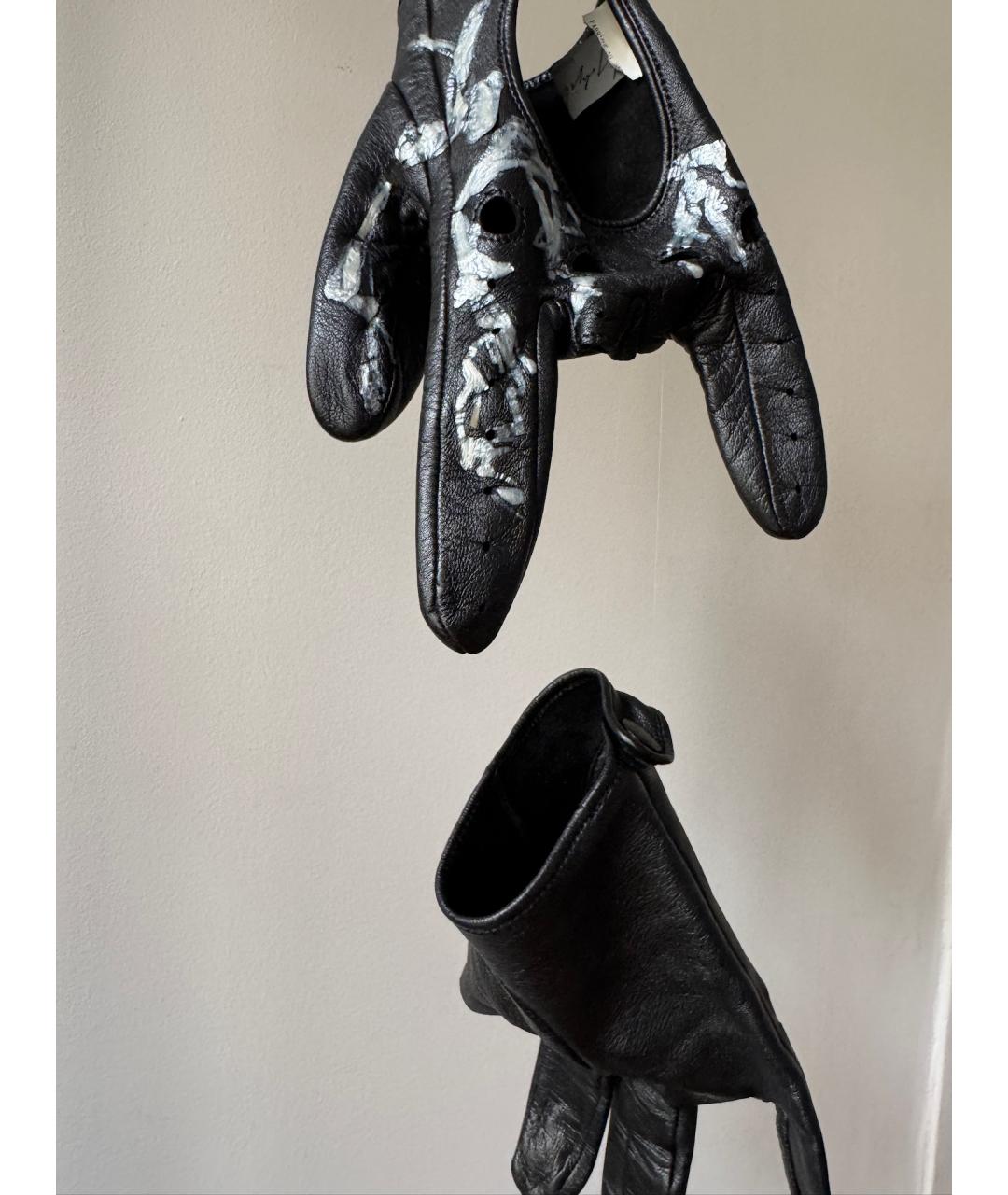 YOHJI YAMAMOTO Черные кожаные перчатки, фото 4