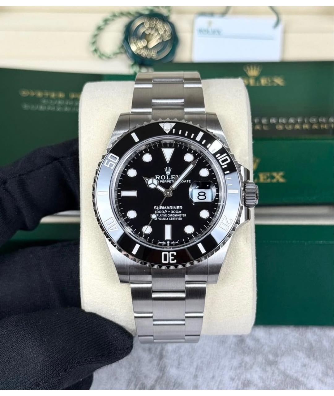 ROLEX Черные часы из белого золота, фото 6