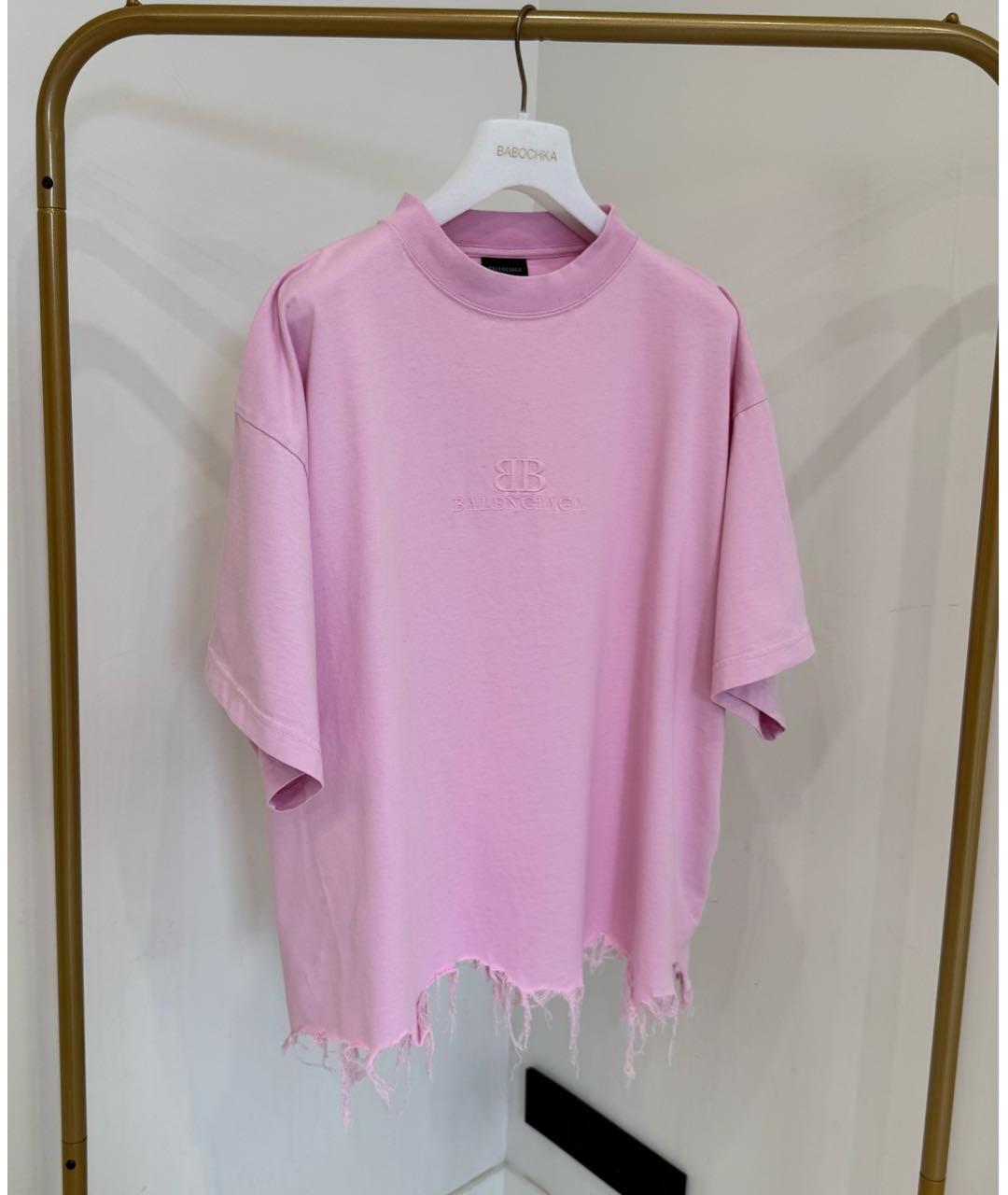 BALENCIAGA Розовая хлопковая футболка, фото 2