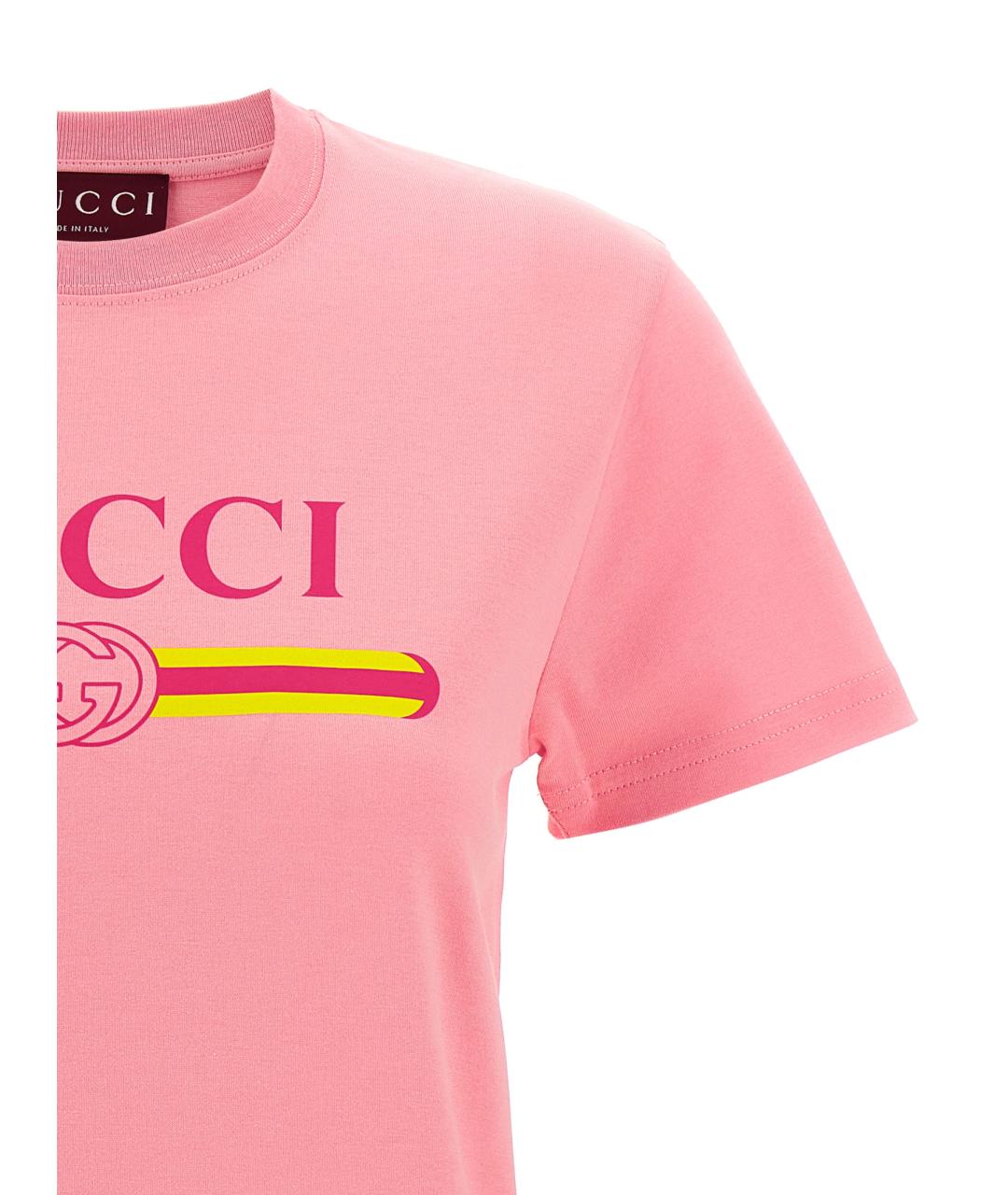 GUCCI Розовая хлопковая футболка, фото 3