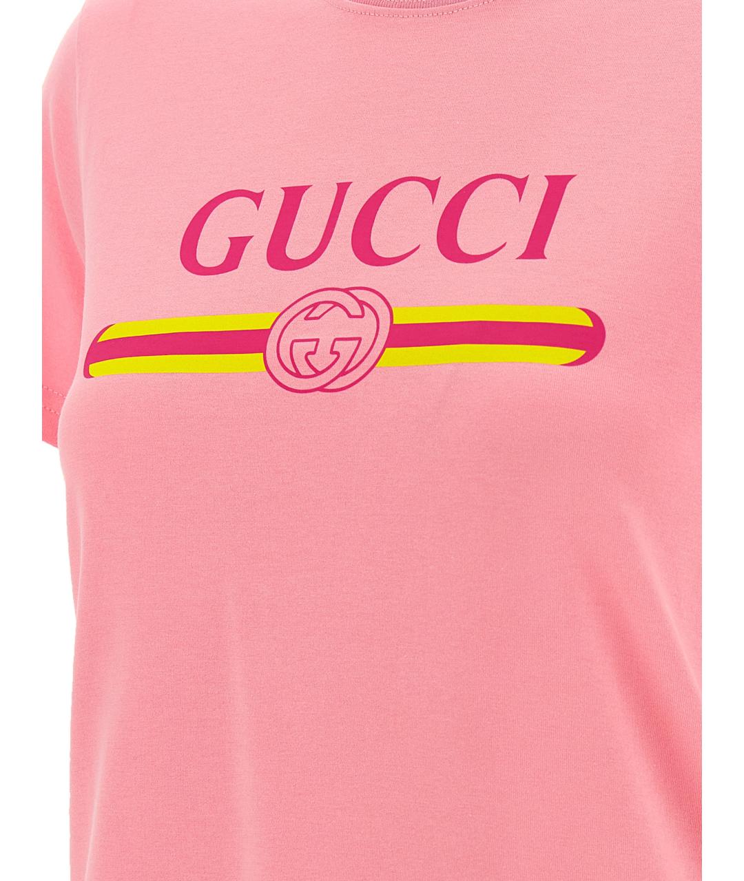 GUCCI Розовая хлопковая футболка, фото 4