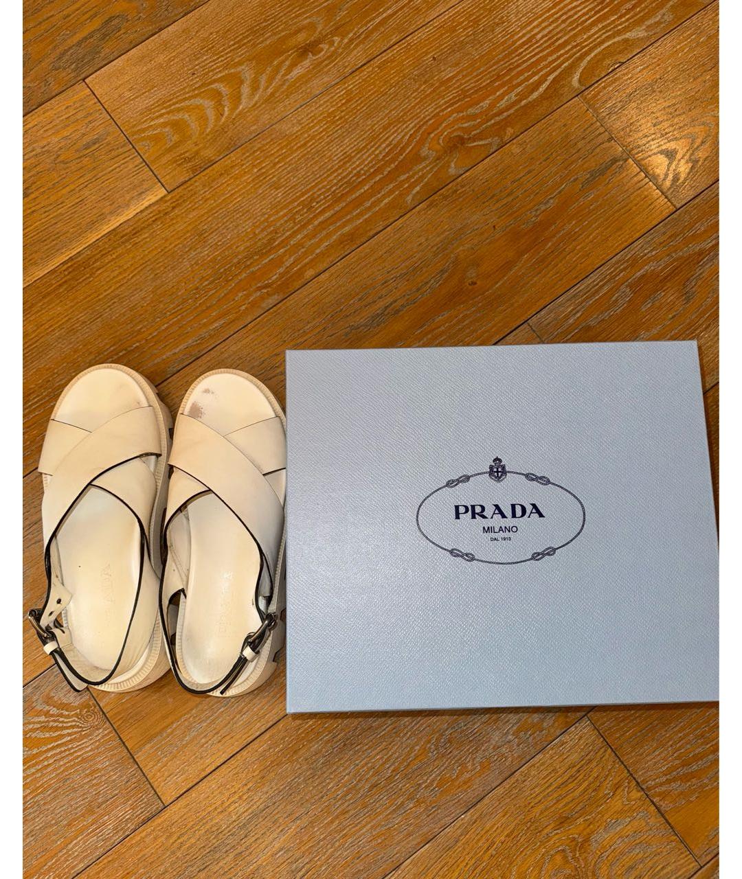 PRADA Белые кожаные сандалии, фото 7