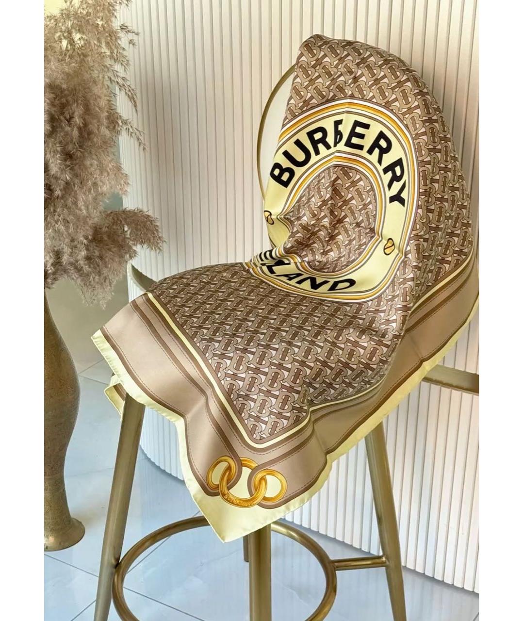 BURBERRY Бежевый шелковый платок, фото 3