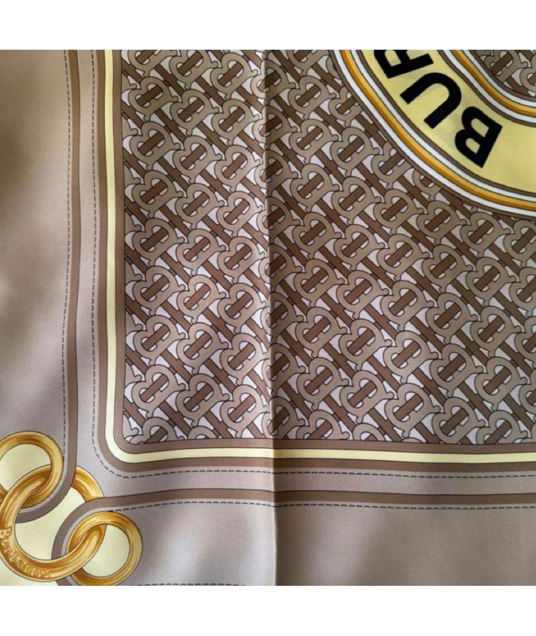BURBERRY Бежевый шелковый платок, фото 7