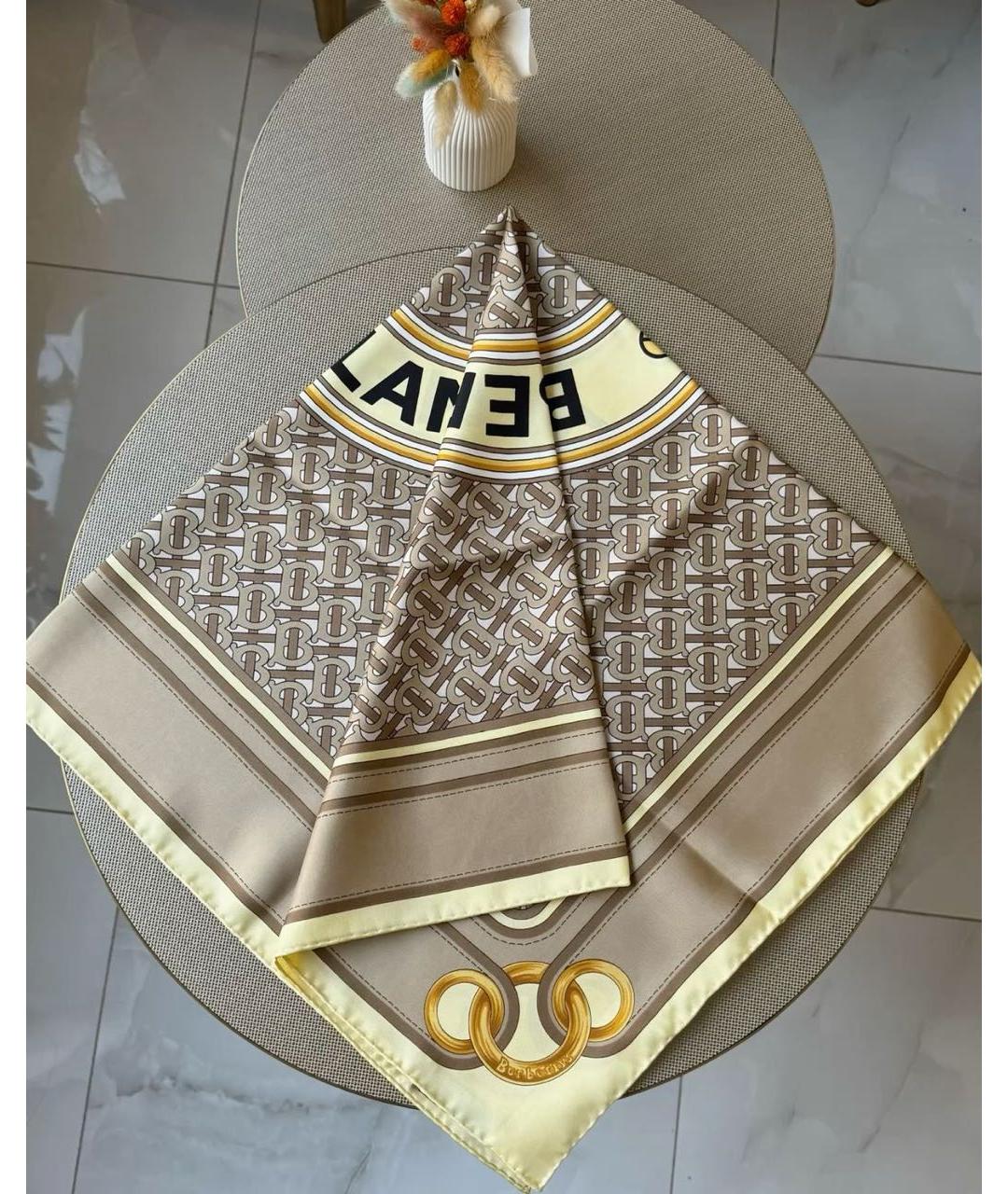 BURBERRY Бежевый шелковый платок, фото 8