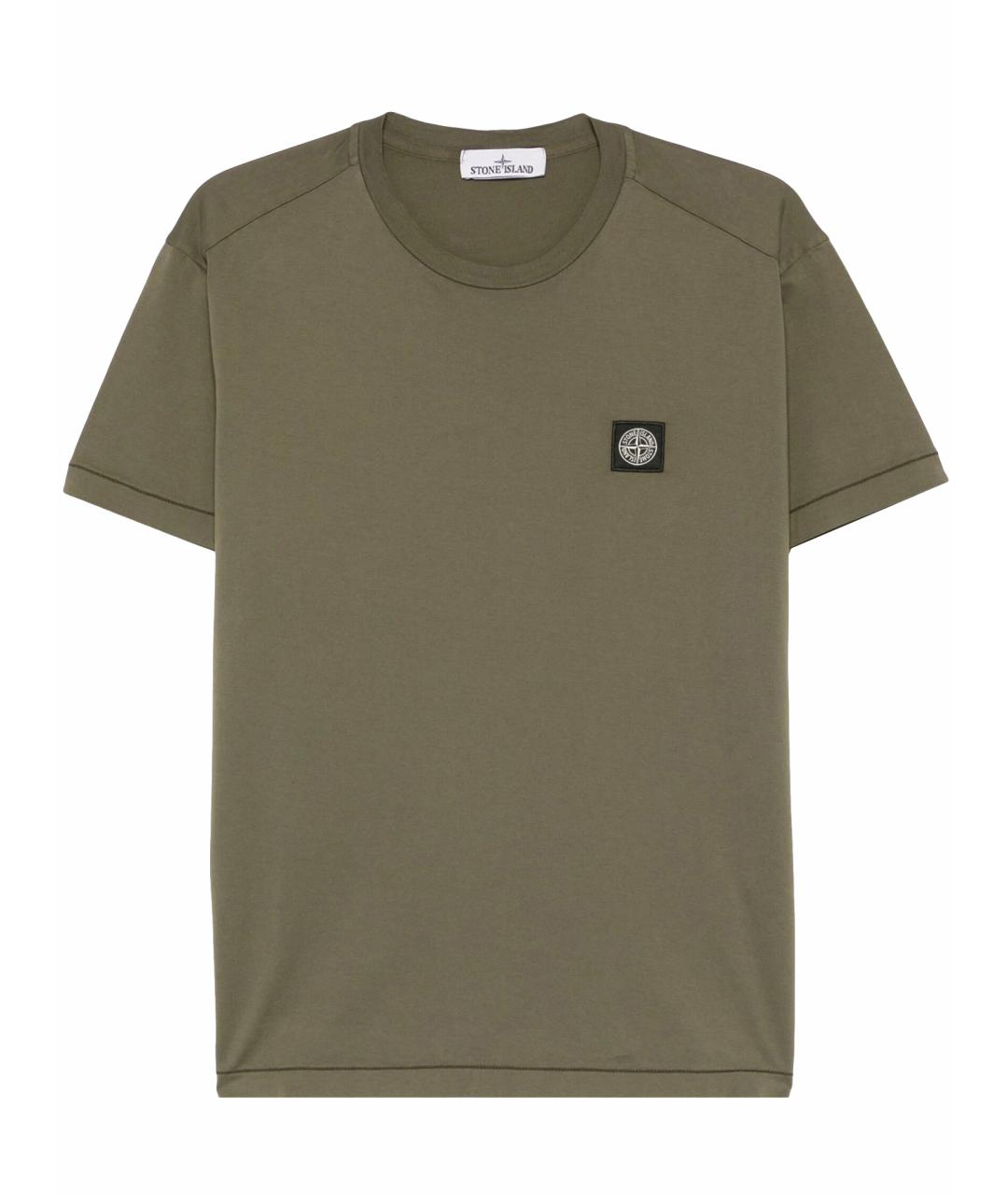 STONE ISLAND Хаки хлопковая футболка, фото 1
