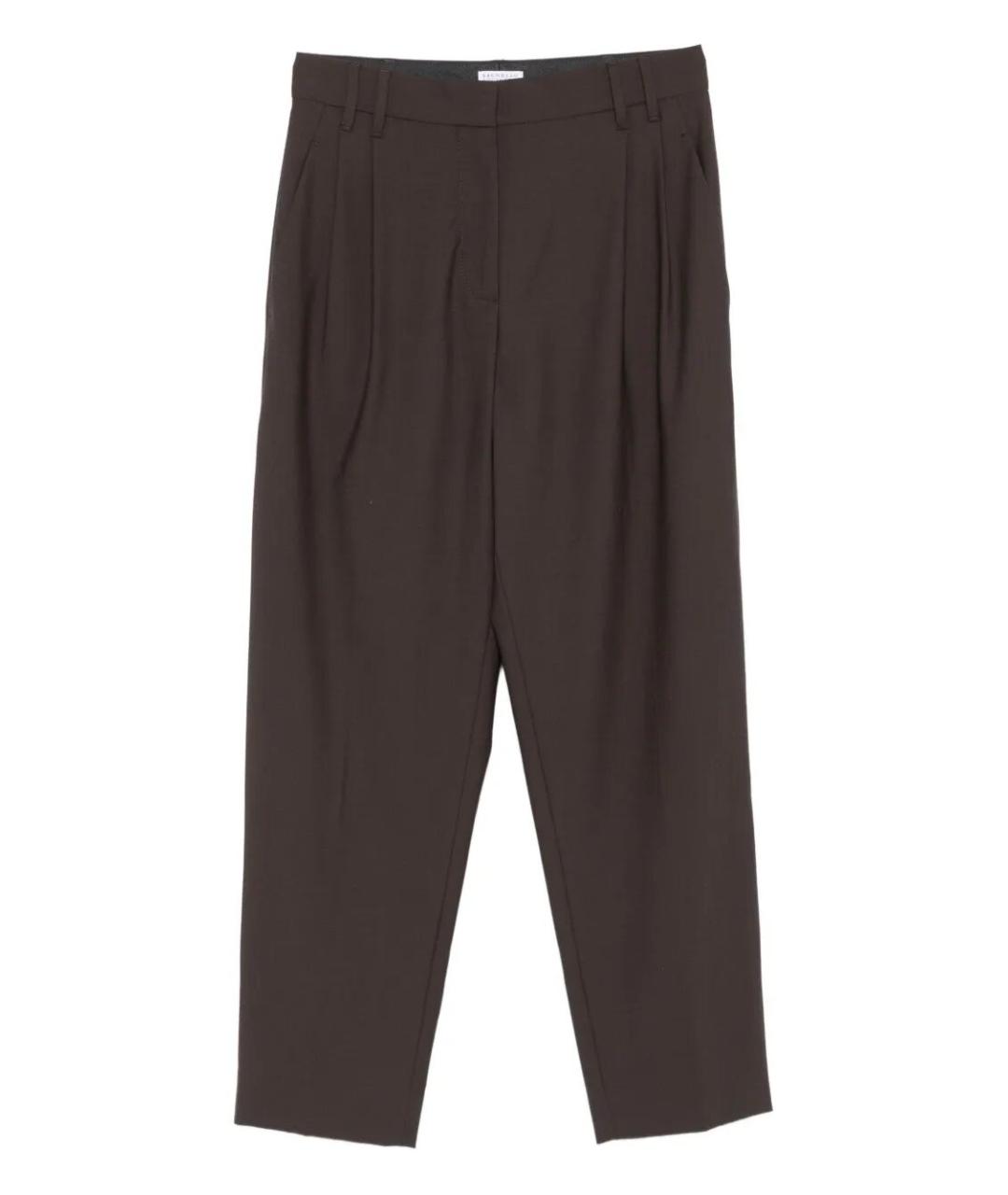 BRUNELLO CUCINELLI Коричневые шерстяные прямые брюки, фото 1
