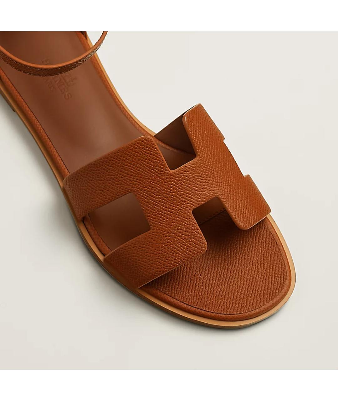 HERMES Коричневые кожаные босоножки, фото 2