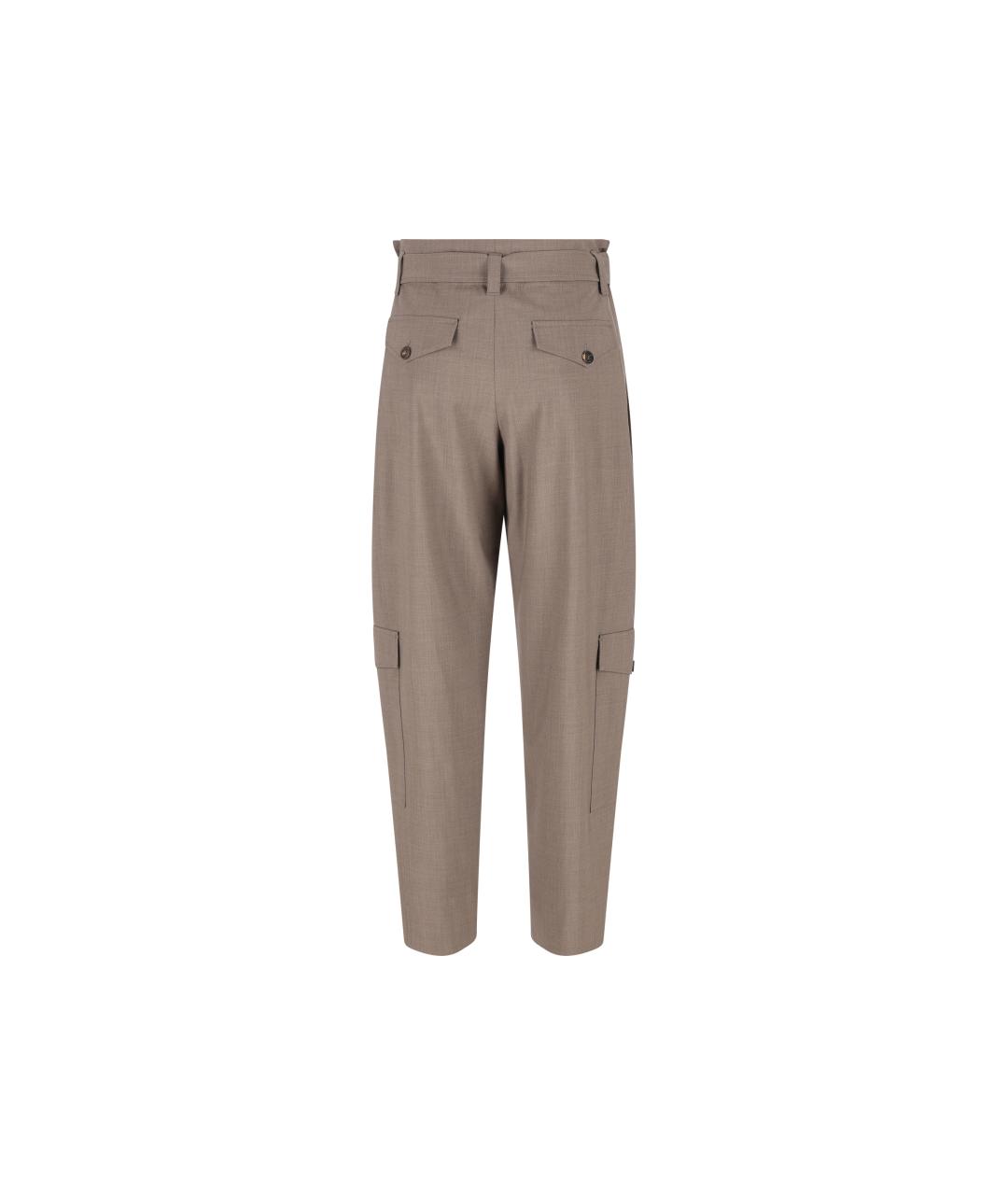 BRUNELLO CUCINELLI Бежевые шерстяные прямые брюки, фото 4