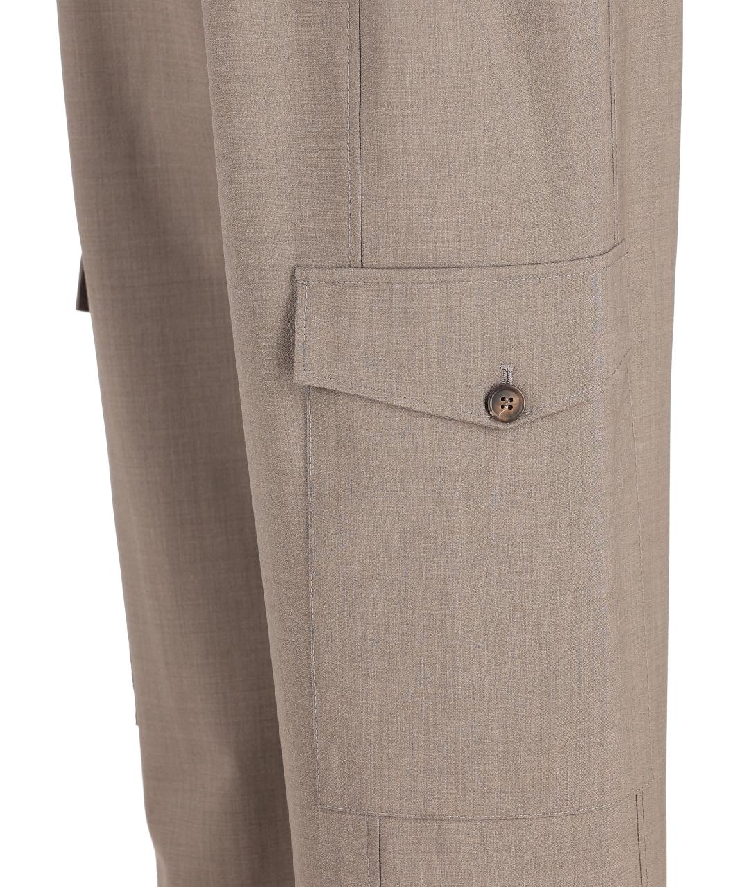 BRUNELLO CUCINELLI Бежевые шерстяные прямые брюки, фото 3