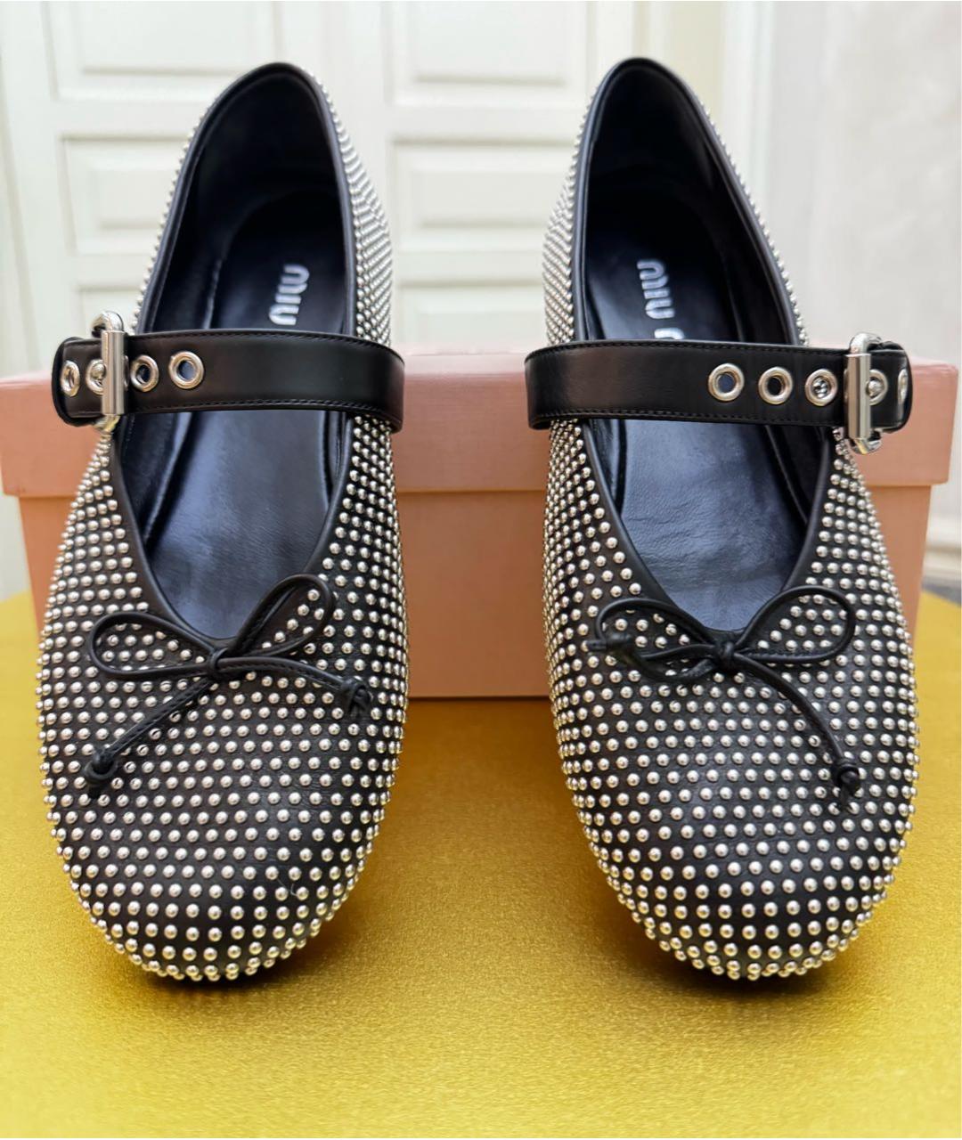 MIU MIU Черные кожаные балетки, фото 2