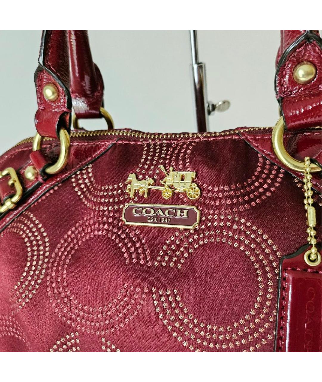 COACH Бордовая тканевая сумка с короткими ручками, фото 5