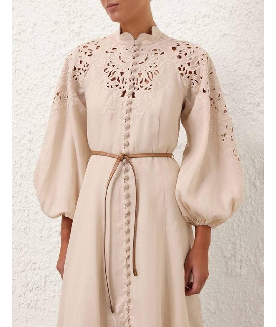 ZIMMERMANN Бежевое льняное повседневное платье, фото 4