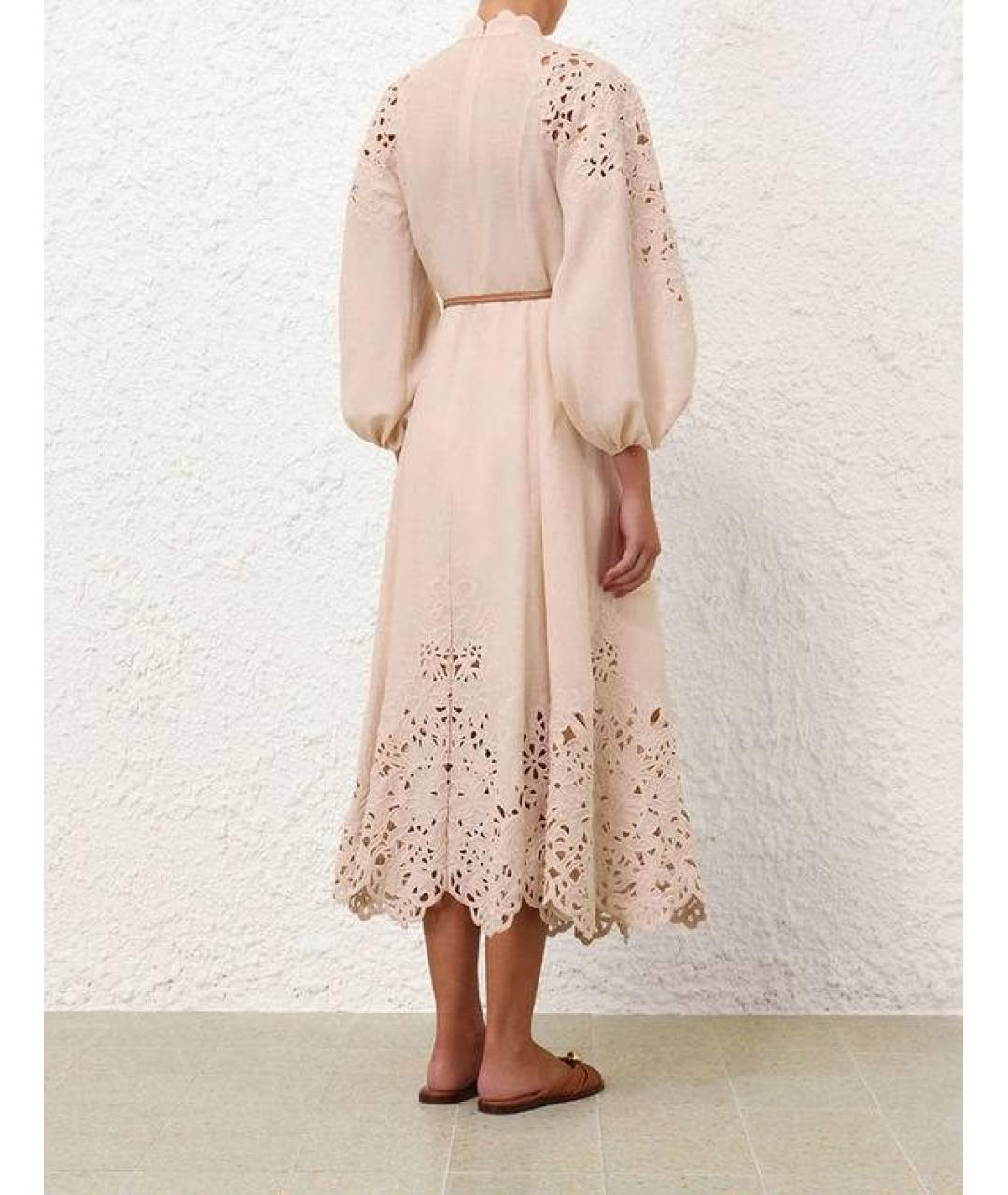 ZIMMERMANN Бежевое льняное повседневное платье, фото 3