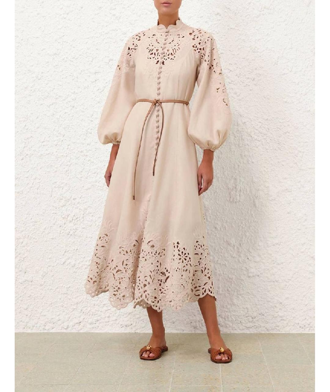 ZIMMERMANN Бежевое льняное повседневное платье, фото 2
