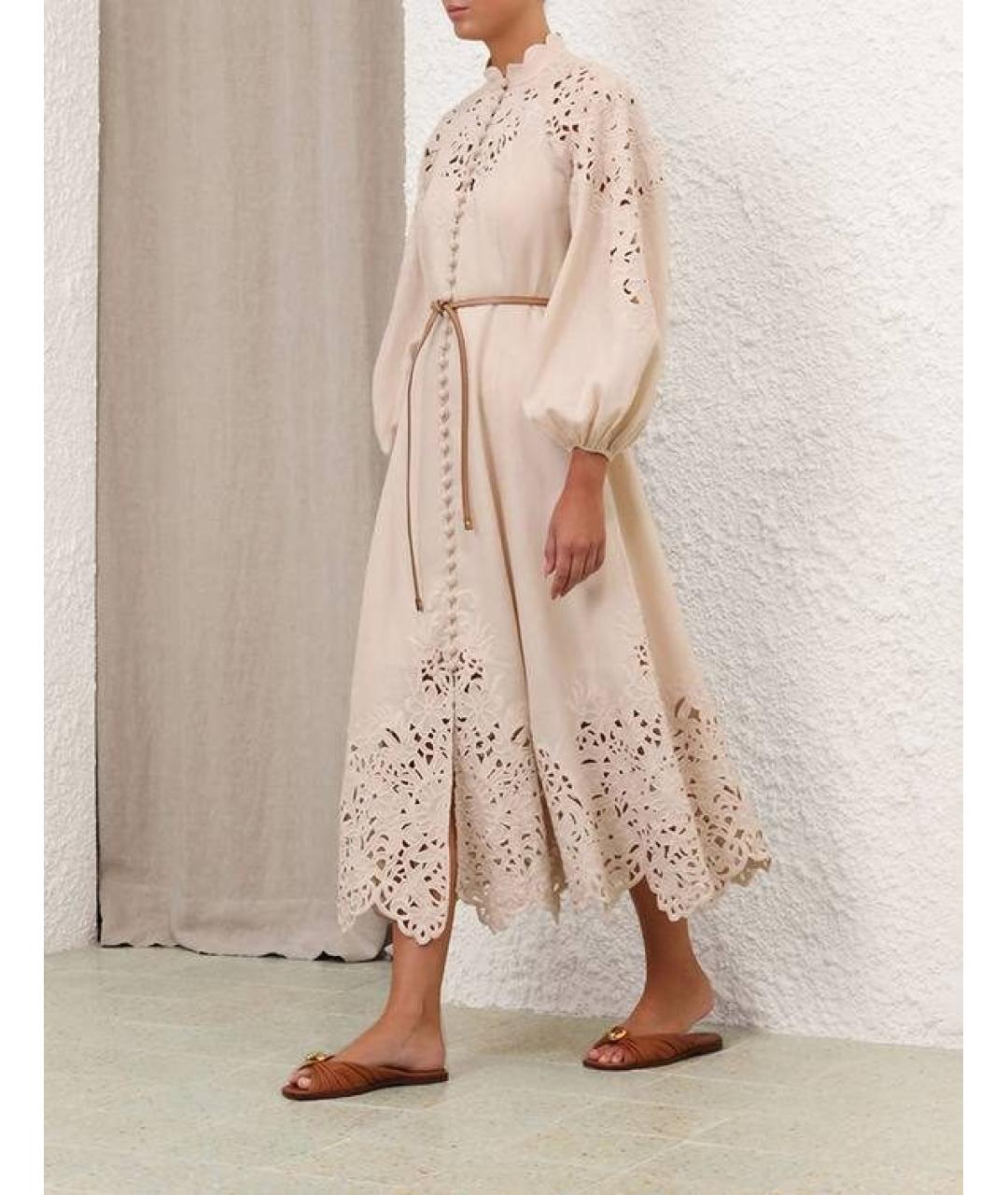 ZIMMERMANN Бежевое льняное повседневное платье, фото 5