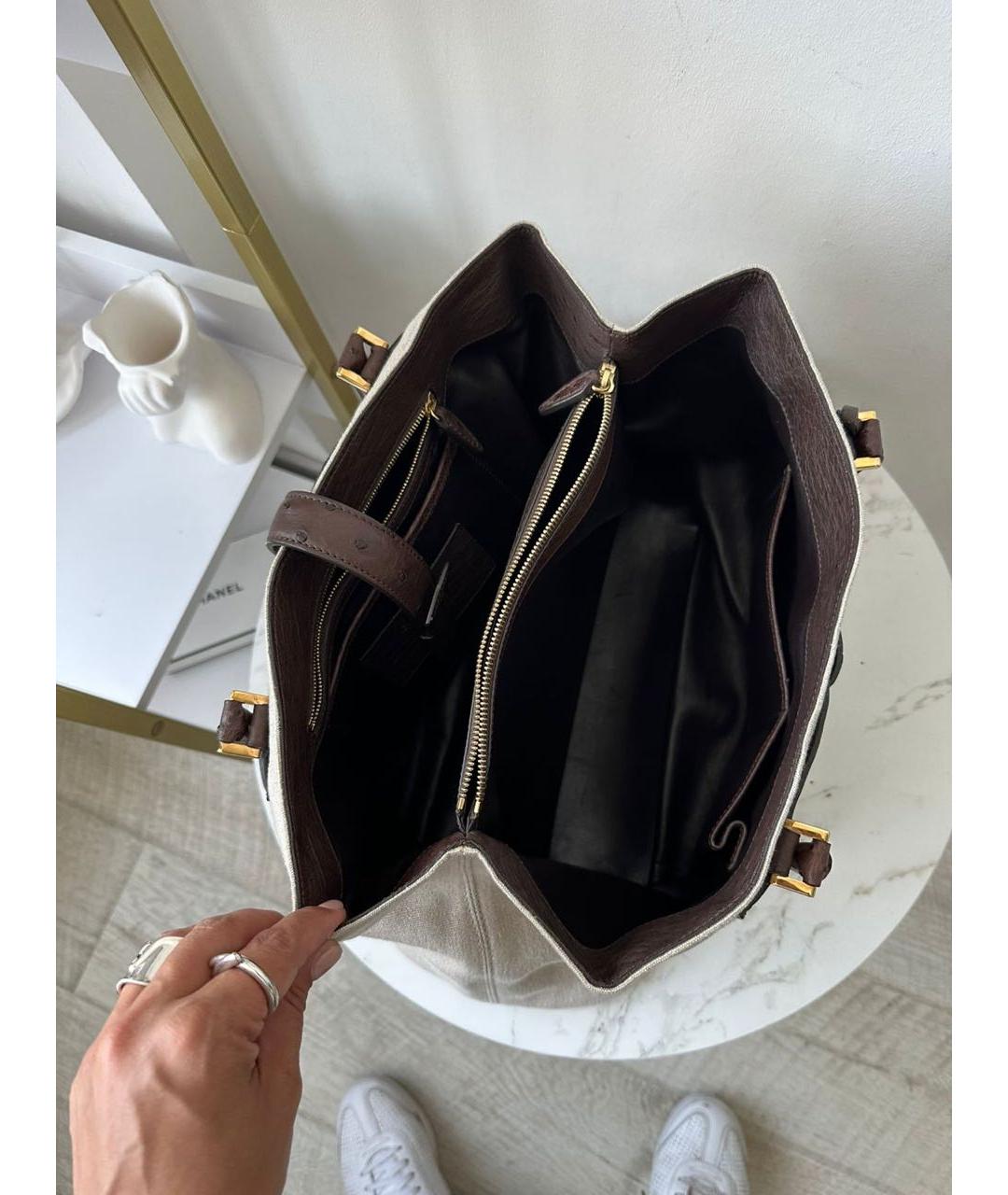 LORO PIANA Бежевая кожаная сумка тоут, фото 4