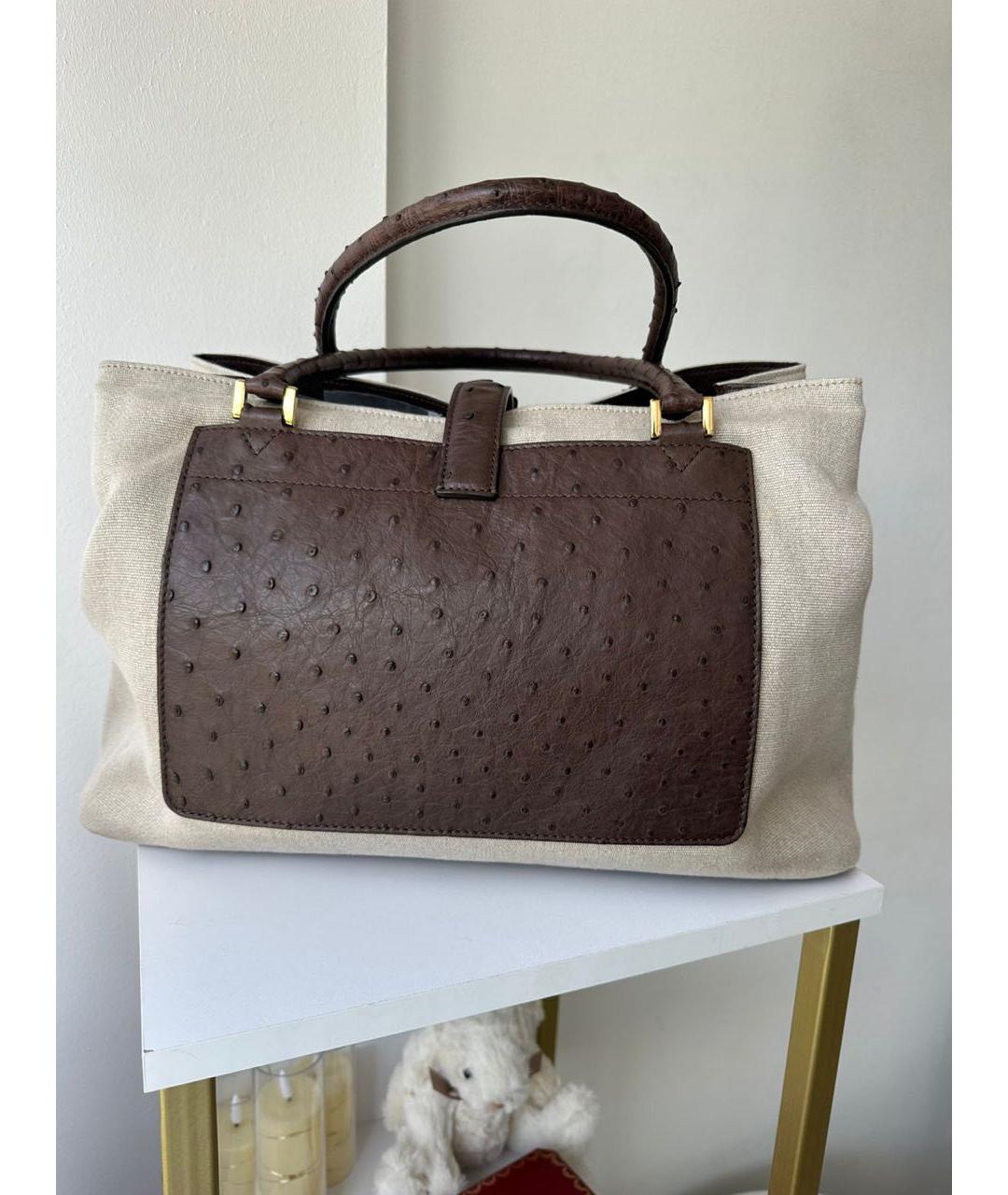 LORO PIANA Бежевая кожаная сумка тоут, фото 3