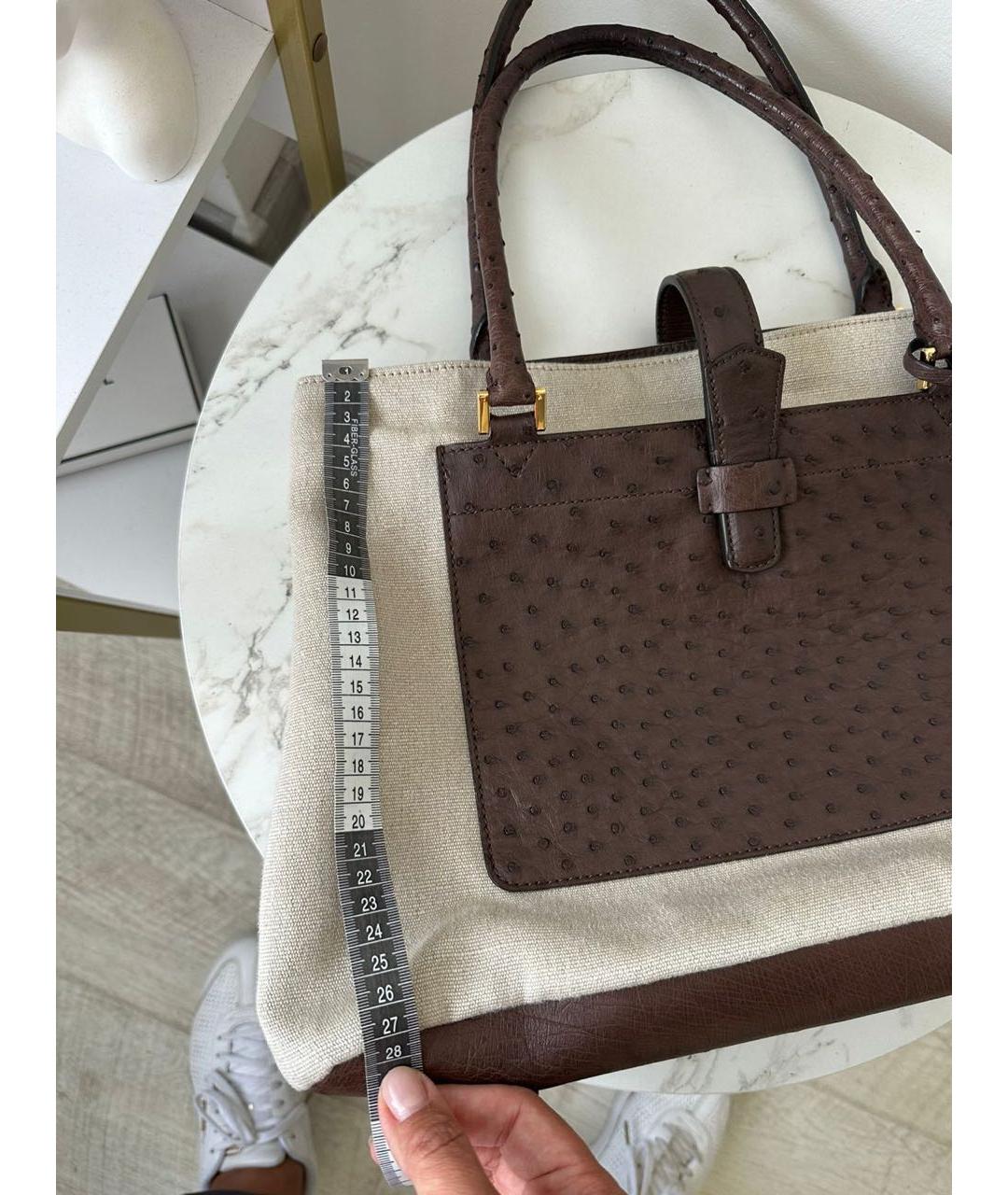 LORO PIANA Бежевая кожаная сумка тоут, фото 2